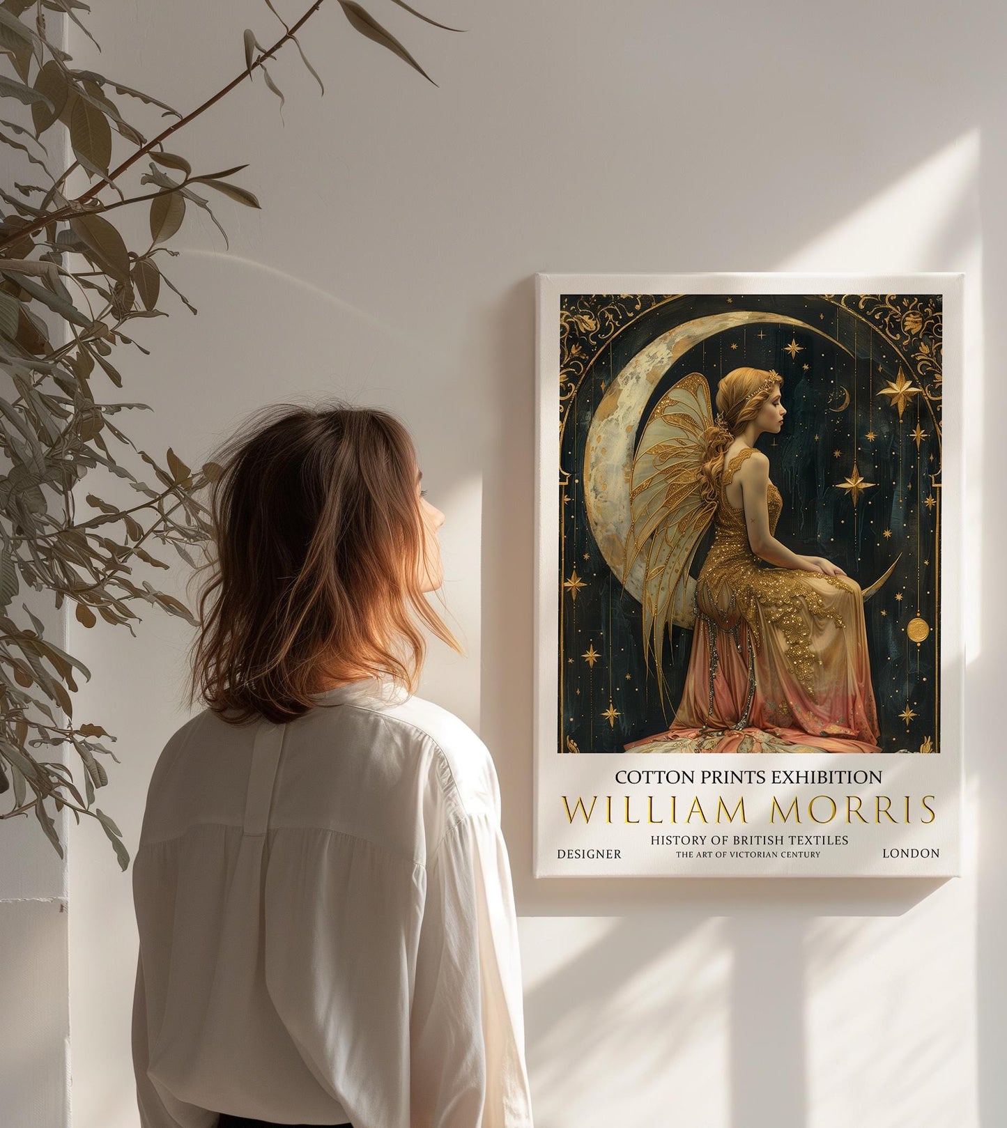 William Morris Angle Moon & Stars Canvas, William Morris Exhibition Print on Canvas, William Morris Print, Textile Canvas, Floral Wall Art