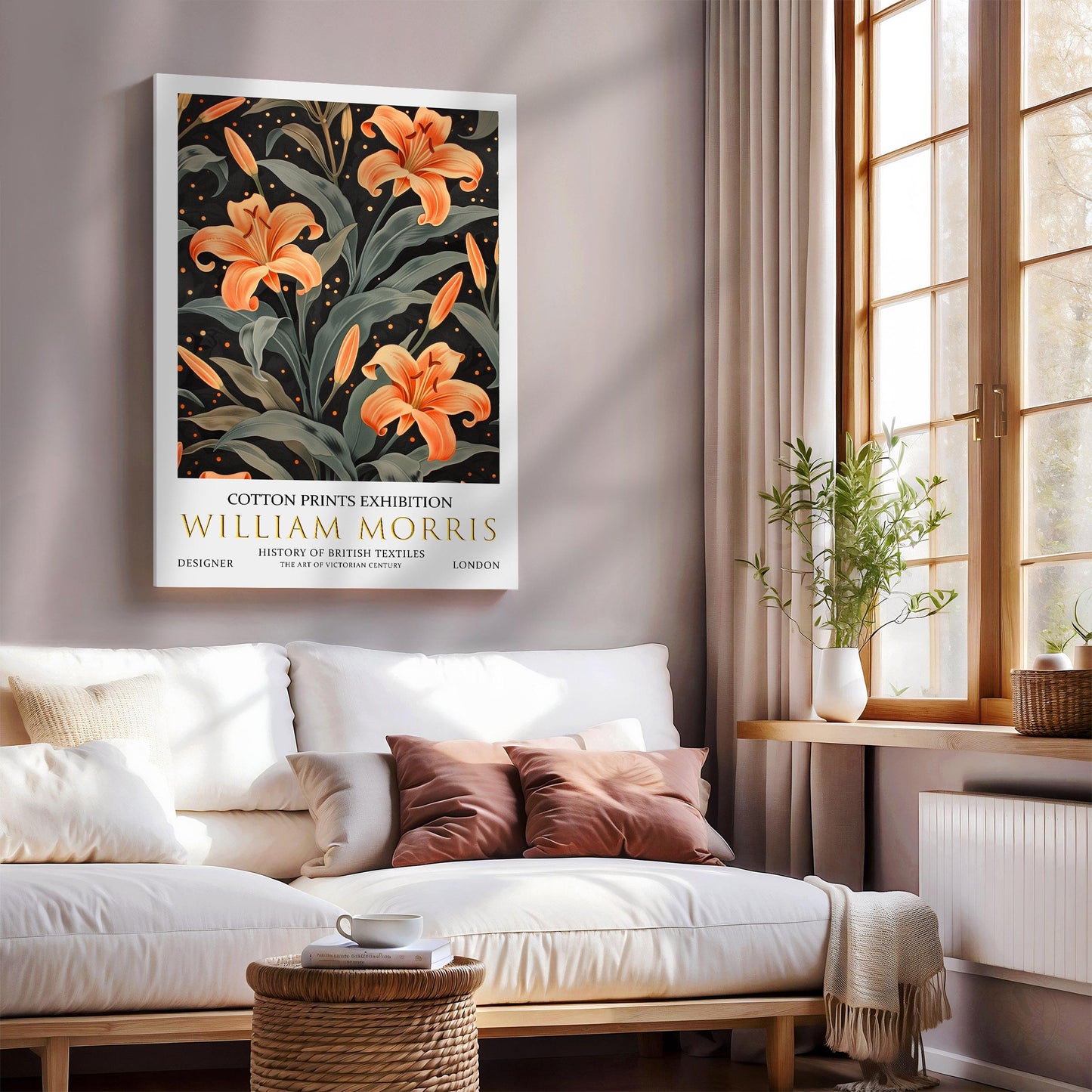 William Morris Canvas, William Morris Exhibition Print on Canvas, William Morris Print, Floral Canvas, Textiles Wall Art, Lilies Canvas