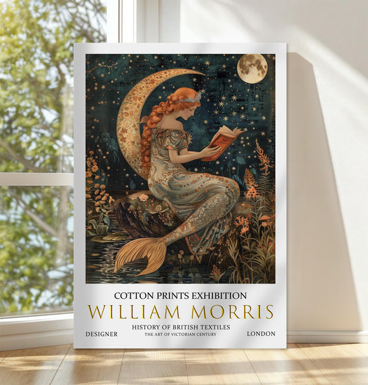 William Morris Siren Reading A Book Canvas, William Morris Exhibition Print on Canvas, William Morris Print, Floral Canvas, Textiles Art