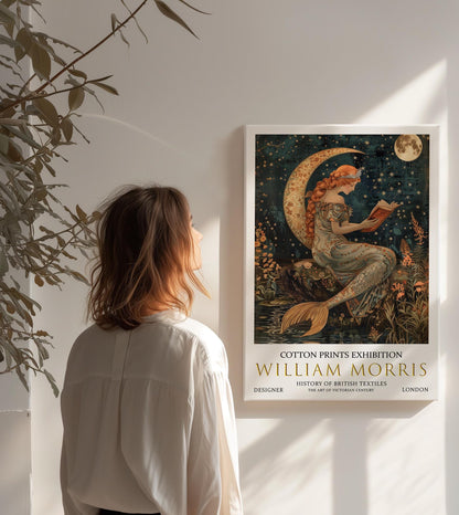 William Morris Siren Reading A Book Canvas, William Morris Exhibition Print on Canvas, William Morris Print, Floral Canvas, Textiles Art