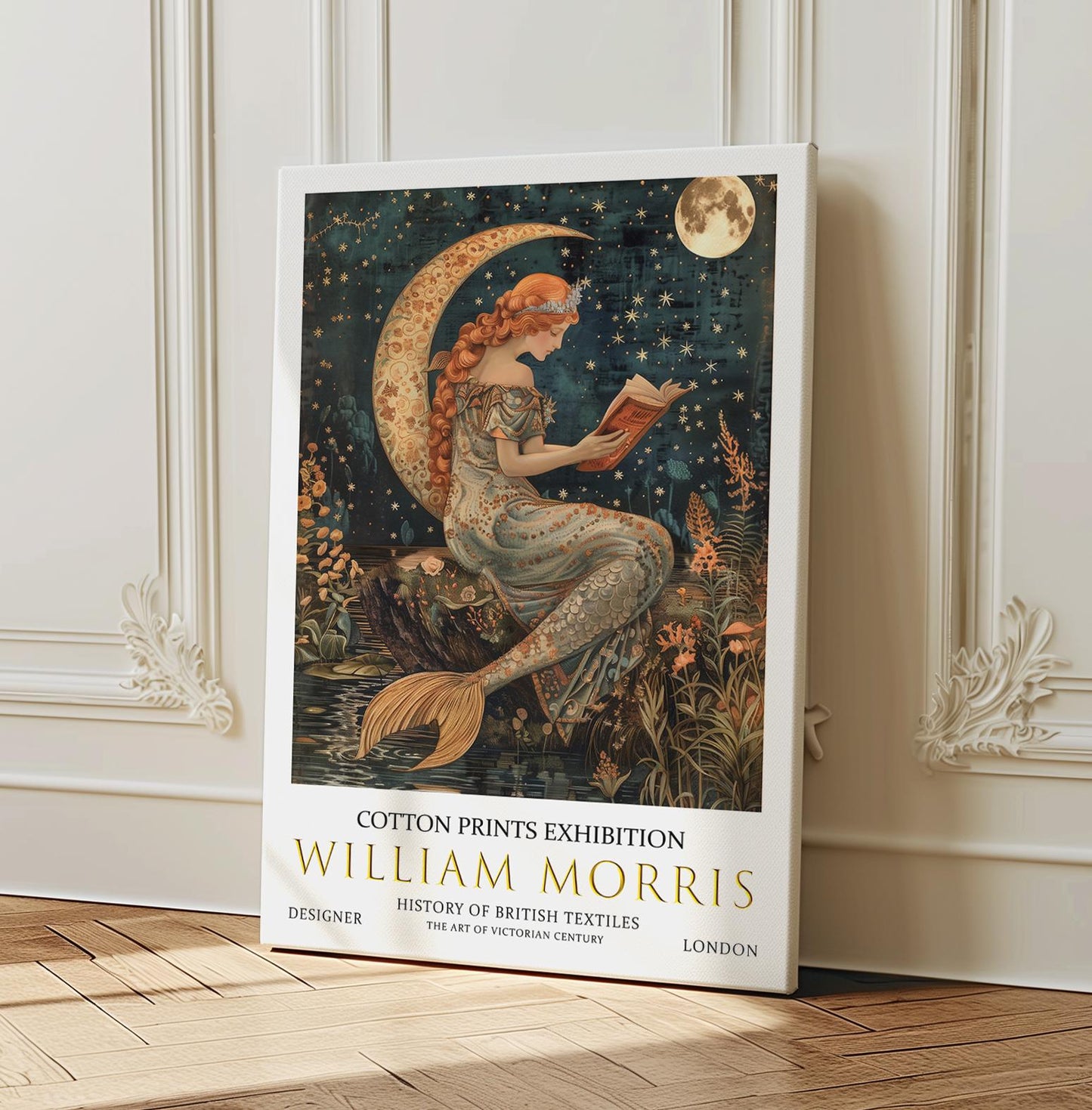 William Morris Siren Reading A Book Canvas, William Morris Exhibition Print on Canvas, William Morris Print, Floral Canvas, Textiles Art