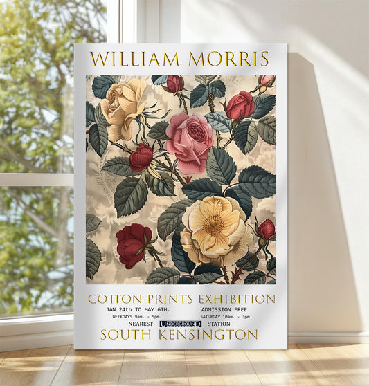 William Morris Roses Canvas, William Morris Exhibition Print on Canvas, William Morris Print, Floral Canvas, Textiles Wall Art, Wall Decor