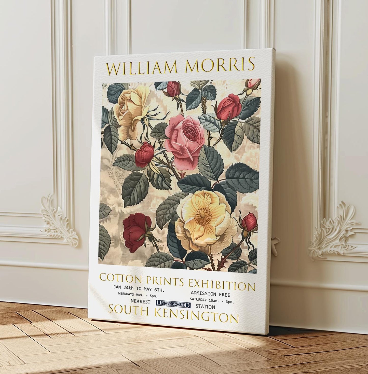 William Morris Roses Canvas, William Morris Exhibition Print on Canvas, William Morris Print, Floral Canvas, Textiles Wall Art, Wall Decor