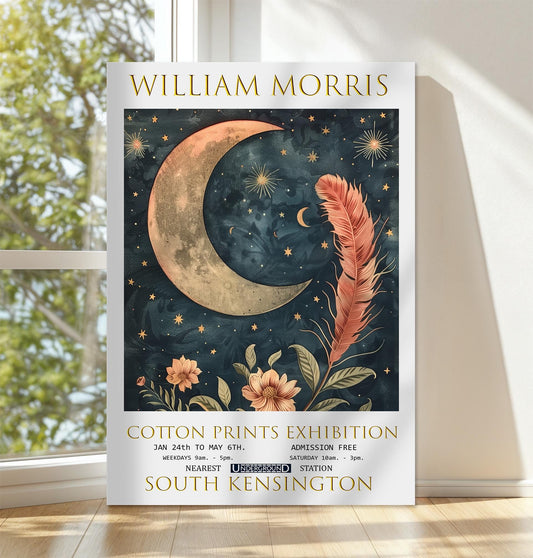 William Morris Moon & Stars Canvas, William Morris Exhibition Print on Canvas, William Morris Print, Floral Canvas, Textiles Art, Home Decor