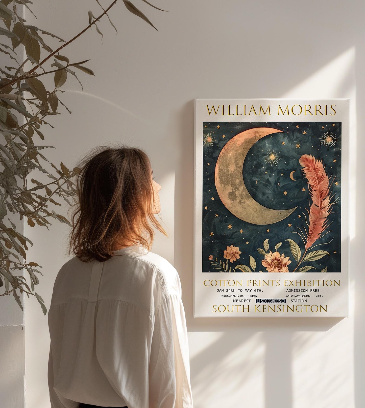 William Morris Moon & Stars Canvas, William Morris Exhibition Print on Canvas, William Morris Print, Floral Canvas, Textiles Art, Home Decor