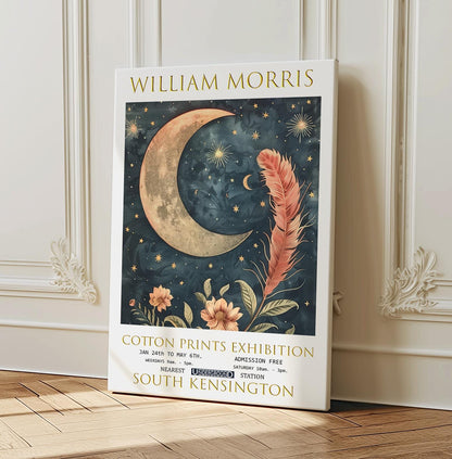 William Morris Moon & Stars Canvas, William Morris Exhibition Print on Canvas, William Morris Print, Floral Canvas, Textiles Art, Home Decor