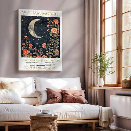 William Morris Moon & Stars Canvas, William Morris Exhibition Print on Canvas, William Morris Print, Textiles Canvas, Floral Art, Wall Decor