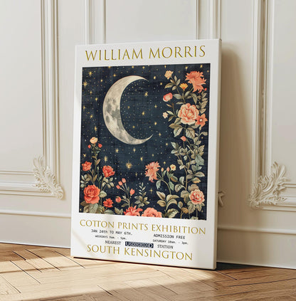 William Morris Moon & Stars Canvas, William Morris Exhibition Print on Canvas, William Morris Print, Textiles Canvas, Floral Art, Wall Decor