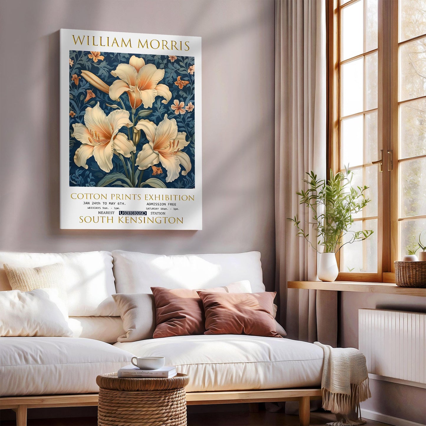 William Morris Lilies Canvas, William Morris Exhibition Print on Canvas, William Morris Print,  Floral Canvas, Textiles Wall Art, Wall Decor