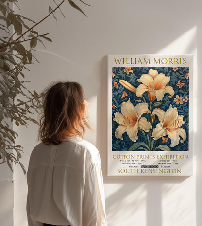 William Morris Canvas, William Morris Exhibition Print on Canvas, William Morris Print,  Floral Canvas, Textiles Wall Art, Lilies Canvas