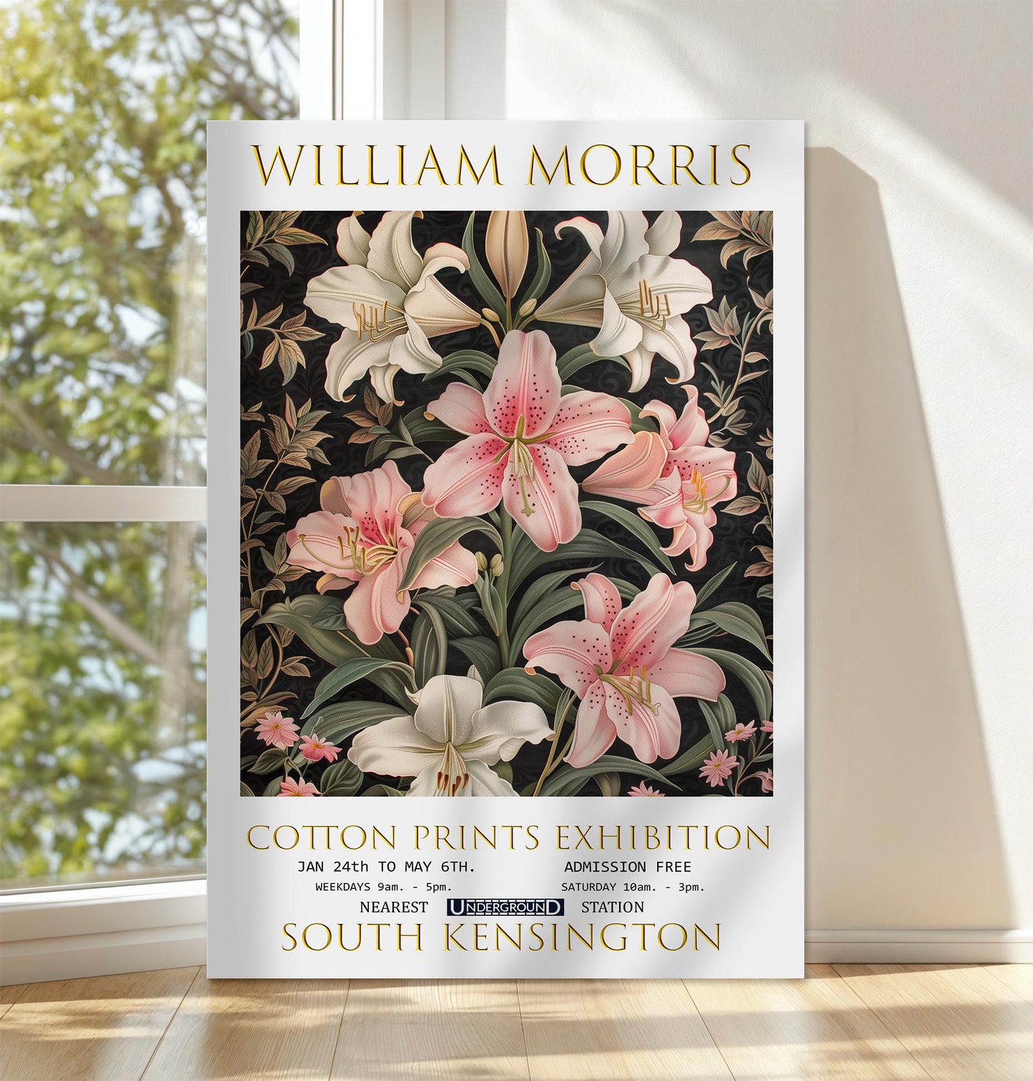 William Morris Lilies Canvas, William Morris Exhibition Print on Canvas, William Morris Print, Floral Canvas, Textiles Wall Art, Home Decor