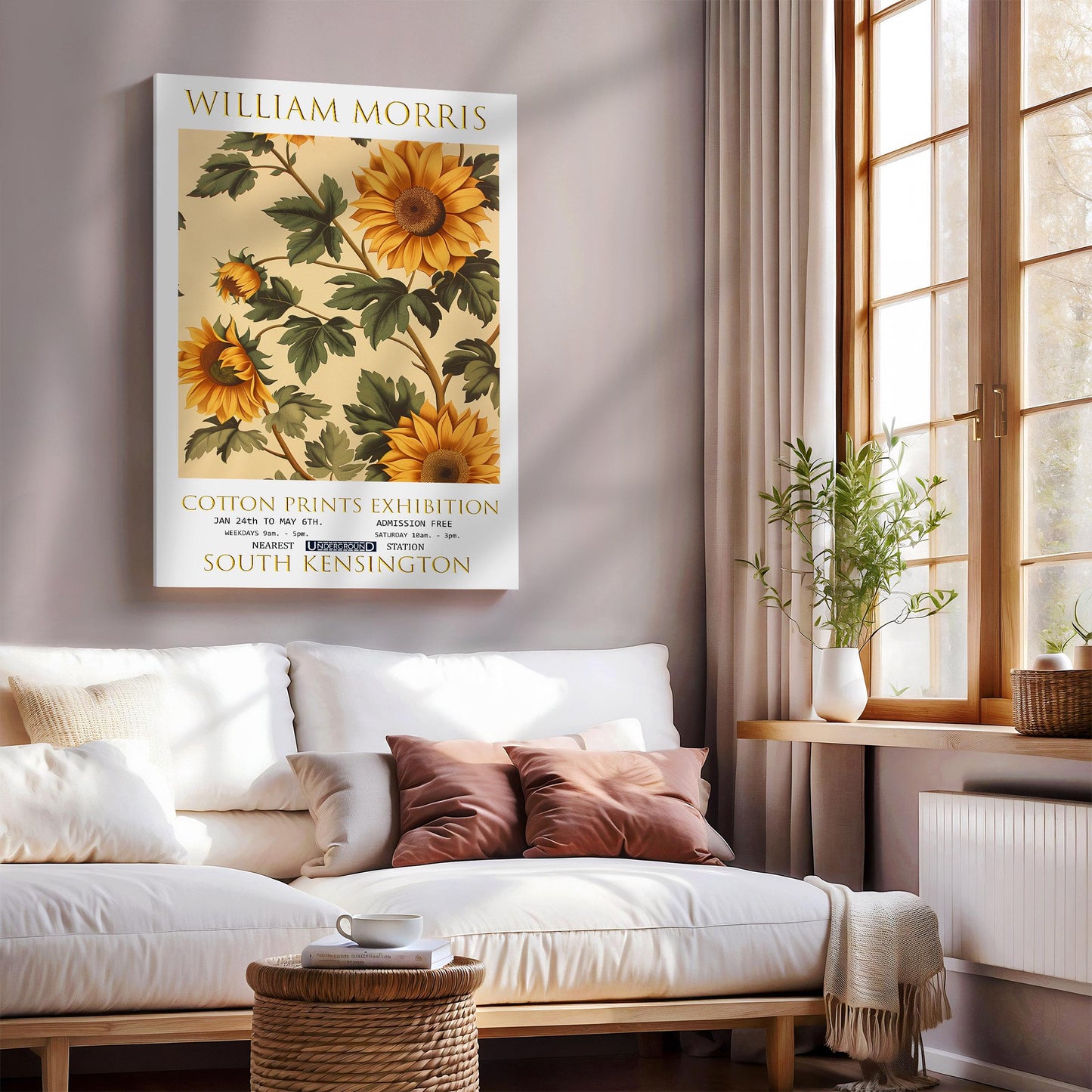 William Morris Sunflowers Canvas, William Morris Exhibition Print on Canvas, William Morris Print, Floral Canvas, Textiles Art, Home Decor