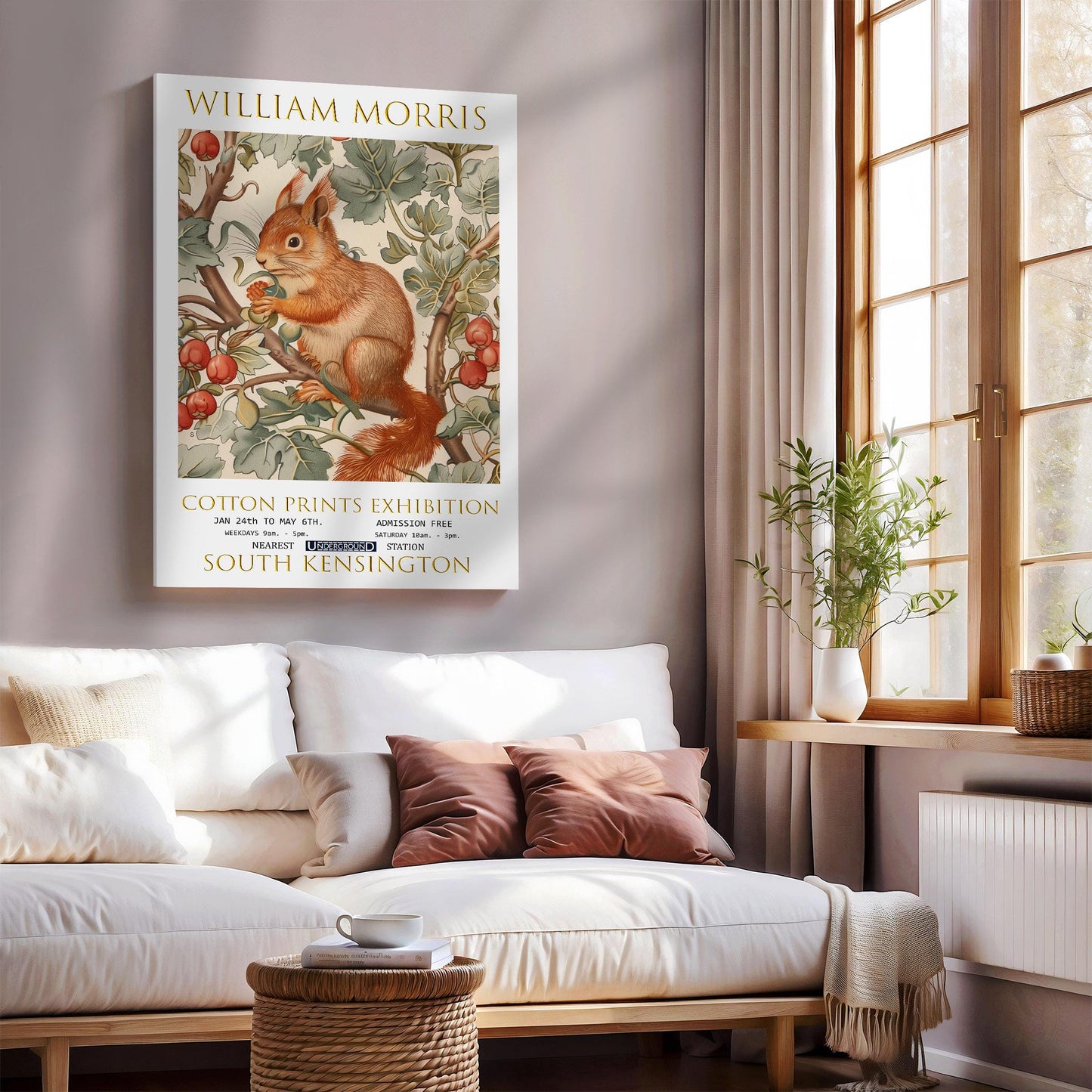 William Morris Canvas, William Morris Exhibition Print on Canvas, William Morris Print, Floral Canvas, Textiles Art, Squirrel Canvas Print