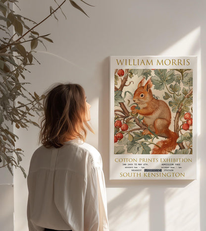 William Morris Canvas, William Morris Exhibition Print on Canvas, William Morris Print, Floral Canvas, Textiles Art, Squirrel Canvas Print