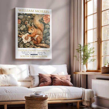 William Morris Canvas, William Morris Exhibition Print, William Morris Print, Textile Canvas Art,  Floral Wall Art, Squirrel Canvas