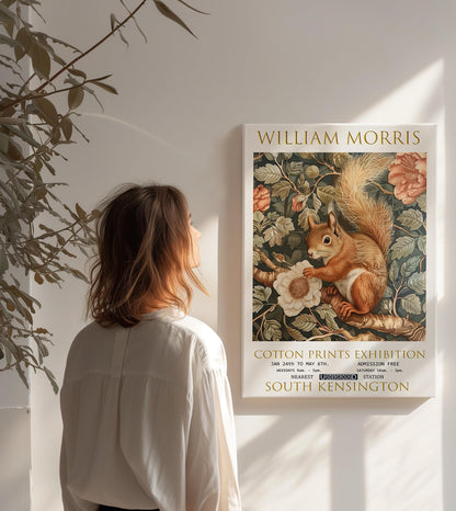 William Morris Canvas, William Morris Exhibition Print, William Morris Print, Textile Canvas Art,  Floral Wall Art, Squirrel Canvas