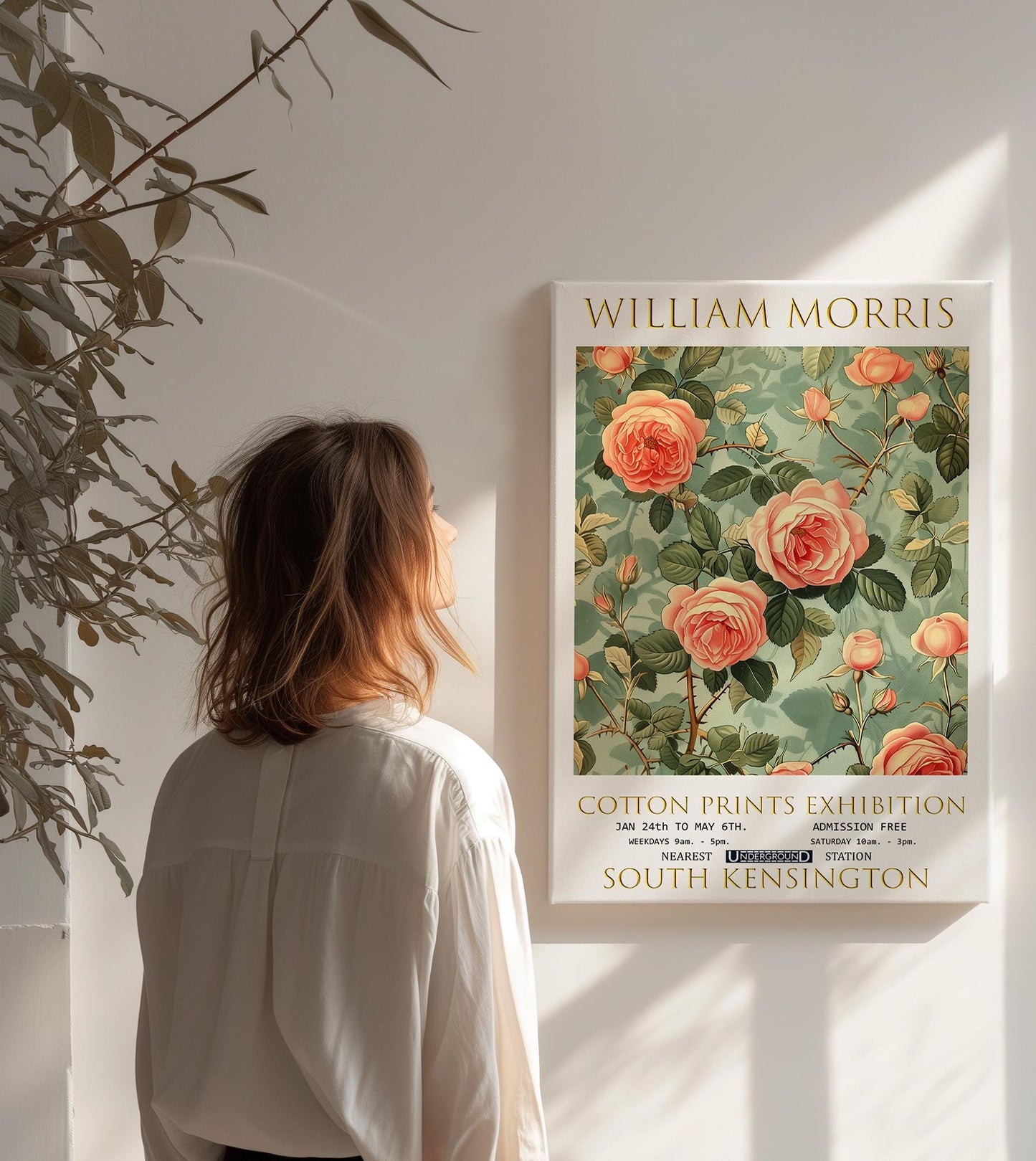 William Morris Canvas, William Morris Exhibition Print, William Morris Print, Textile Canvas Art,  Floral Wall Art, Roses Canvas