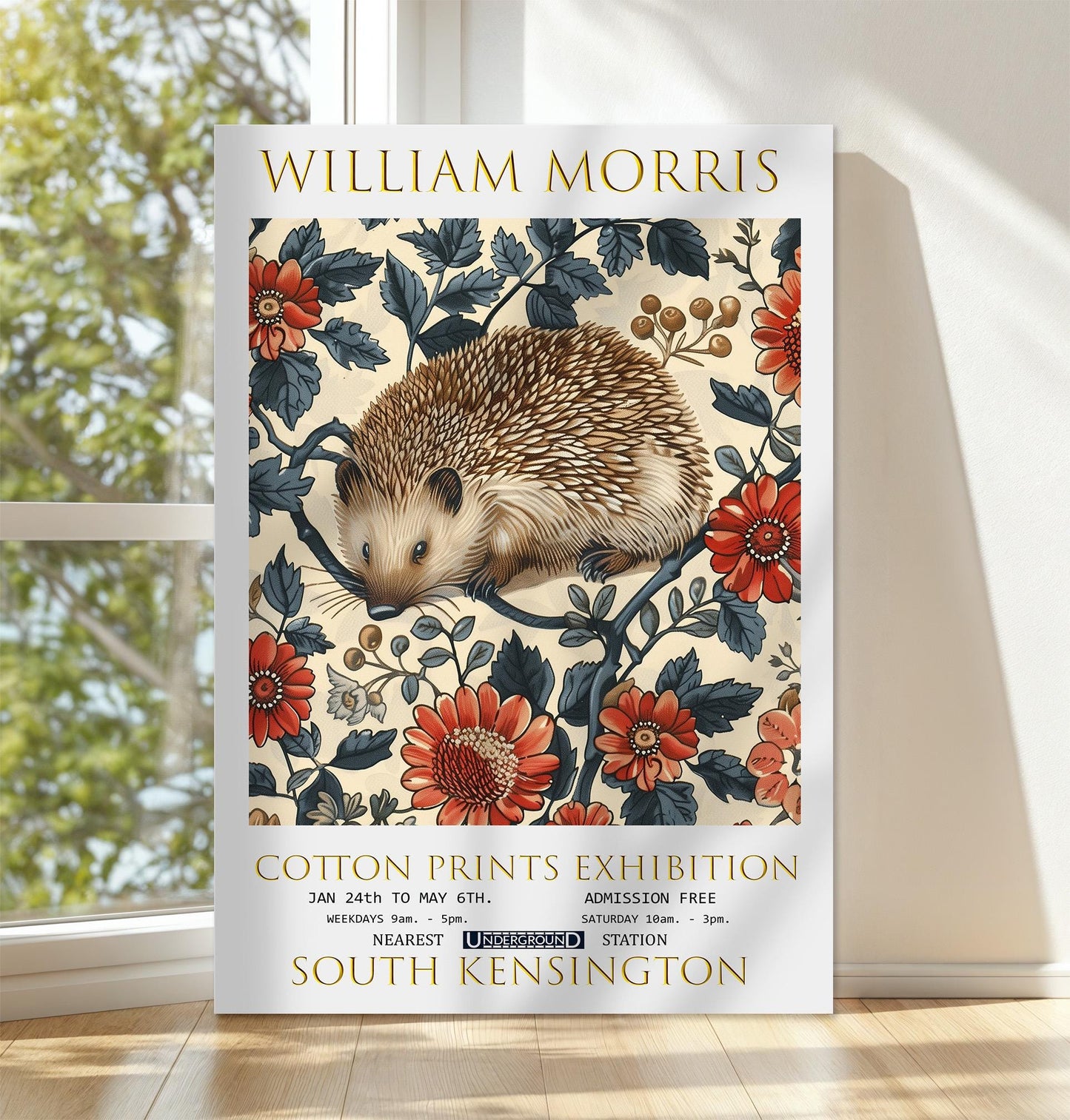 William Morris Hedgehog Canvas, William Morris Exhibition Poster, William Morris Print, Textiles Canvas,  Floral Wall Art, Canvas Art Print