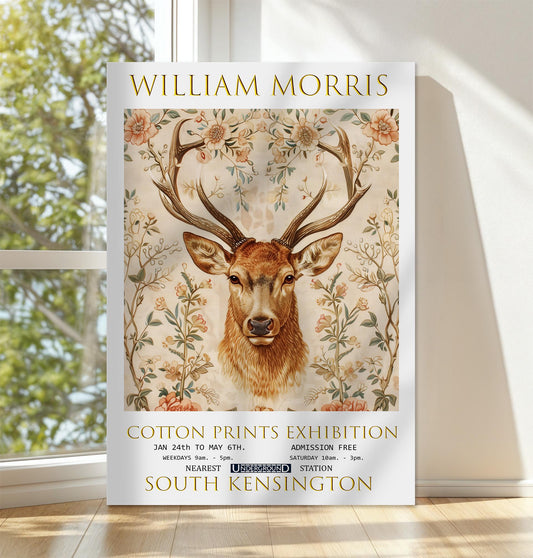 William Morris Canvas, William Morris Exhibition Poster, William Morris Print, Textiles Canvas, Floral Wall Art, Stags Head Canvas Art Print