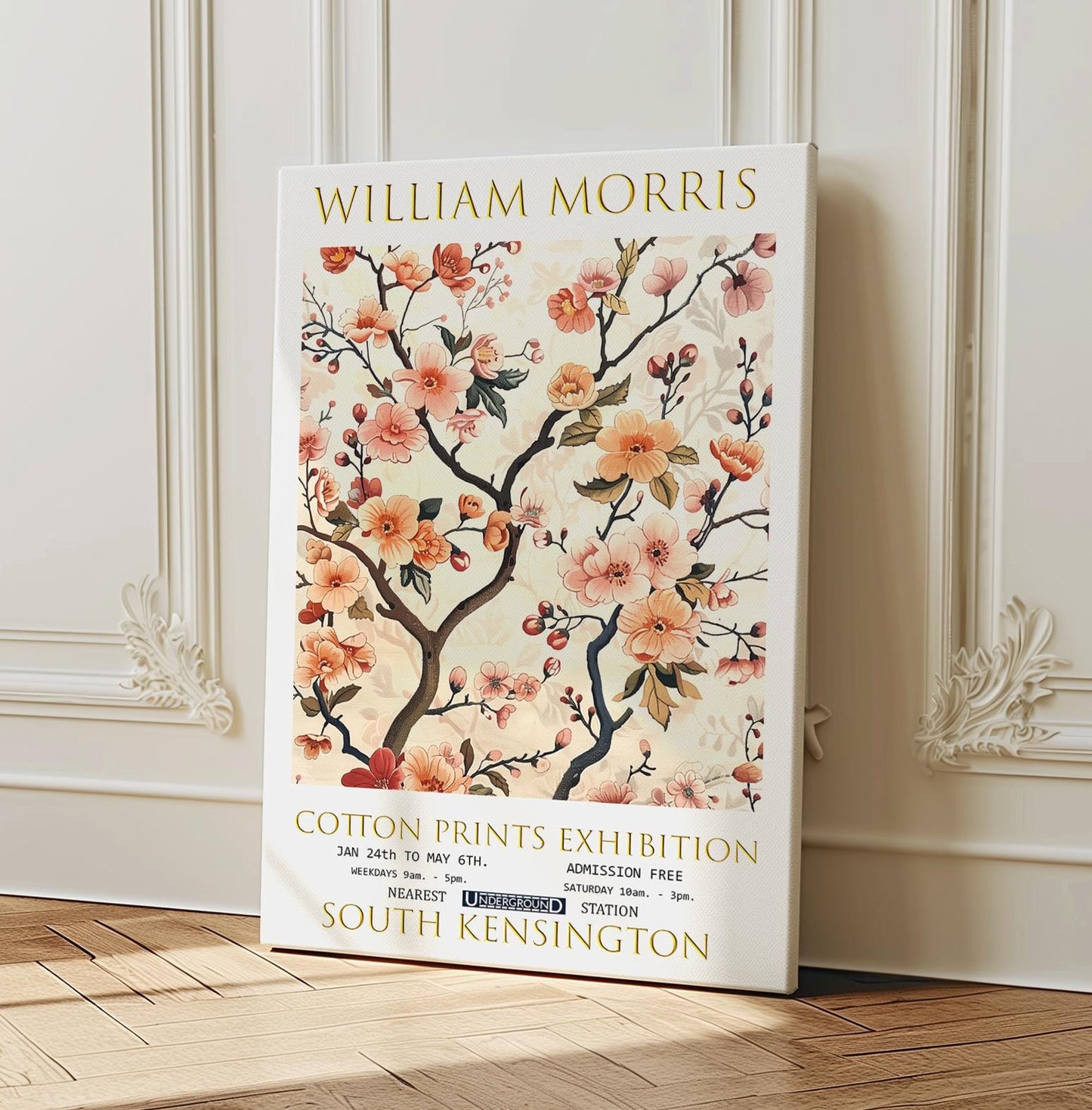 William Morris Canvas, William Morris Exhibition Poster, William Morris Print, Textiles Canvas, Floral Wall Art, Cherry Blossom Canvas Print