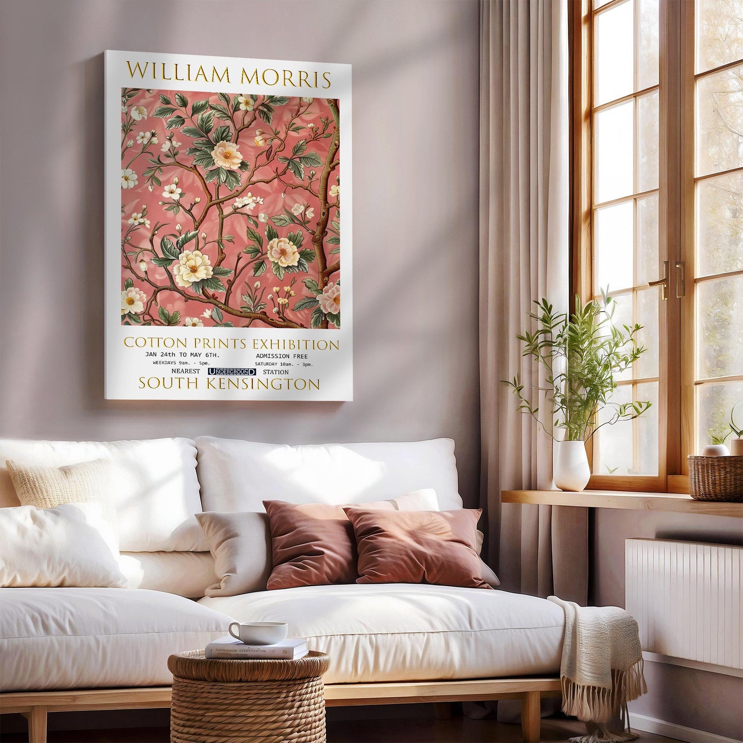 William Morris Canvas, William Morris Exhibition Poster, William Morris Print, Textiles Canvas, Floral Wall Art, Cherry Blossom Tree Canvas