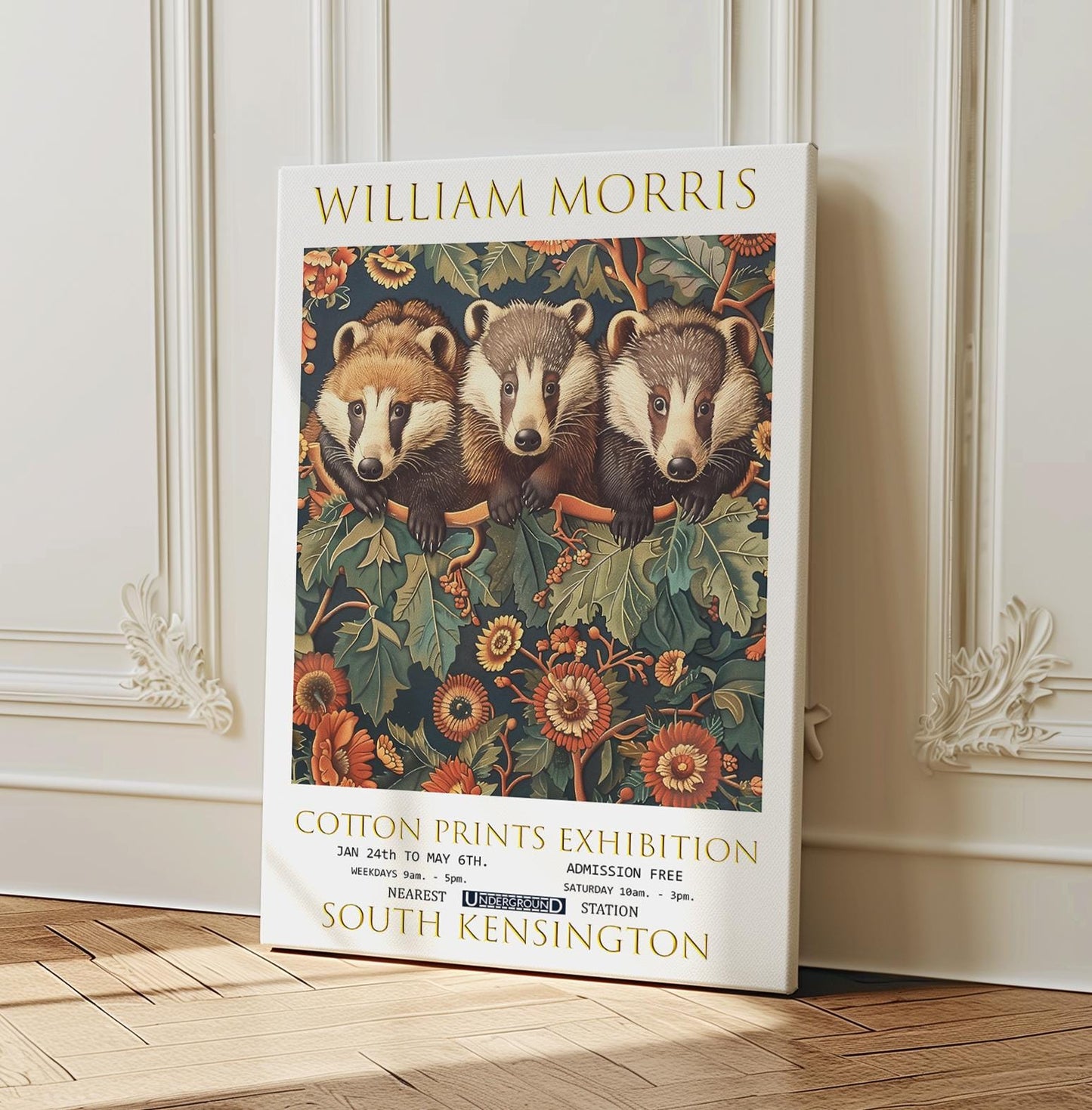 William Morris Canvas Art, William Morris Exhibition Poster, William Morris Print, Textiles Canvas, Floral Wall Art, Badger Canvas Print