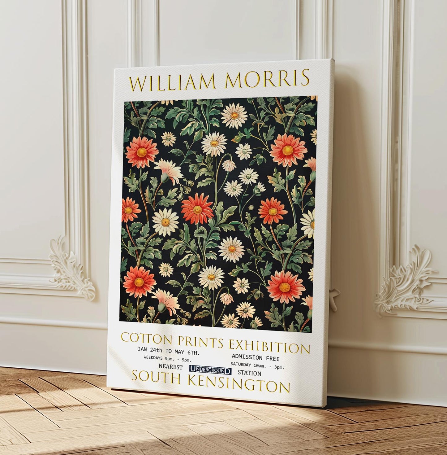 William Morris Daisies Canvas, William Morris Exhibition Poster, William Morris Print, Textiles Canvas, Floral Wall Art, Gift, Wall Decor