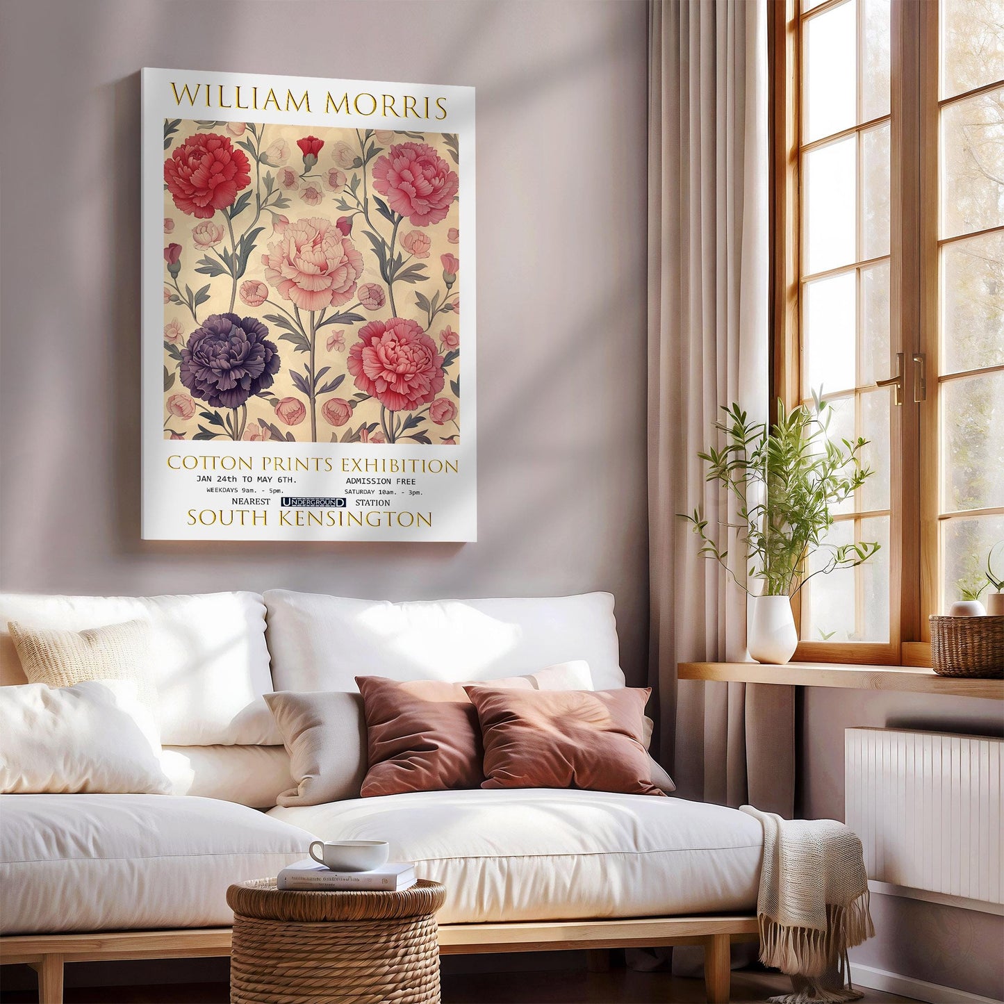 William Morris Canvas, William Morris Exhibition Poster, William Morris Print, Textiles Canvas, Floral Wall Art, Carnations Canvas Wall Art