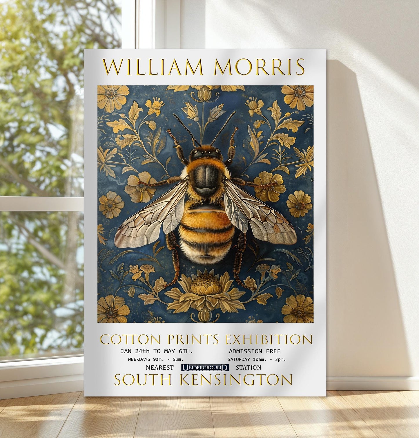 William Morris Bee Canvas, William Morris Exhibition Poster, William Morris Print, Textiles Canvas, Floral Wall Art, Bumblebee Canvas Print