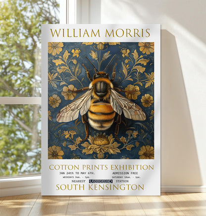 William Morris Bee Canvas, William Morris Exhibition Poster, William Morris Print, Textiles Canvas, Floral Wall Art, Bumblebee Canvas Print