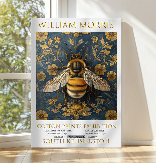 William Morris Bee Canvas, William Morris Exhibition Poster, William Morris Print, Textiles Canvas, Floral Wall Art, Bumblebee Canvas Print