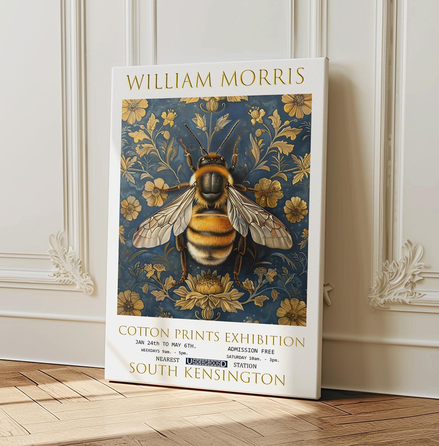 William Morris Bee Canvas, William Morris Exhibition Poster, William Morris Print, Textiles Canvas, Floral Wall Art, Bumblebee Canvas Print