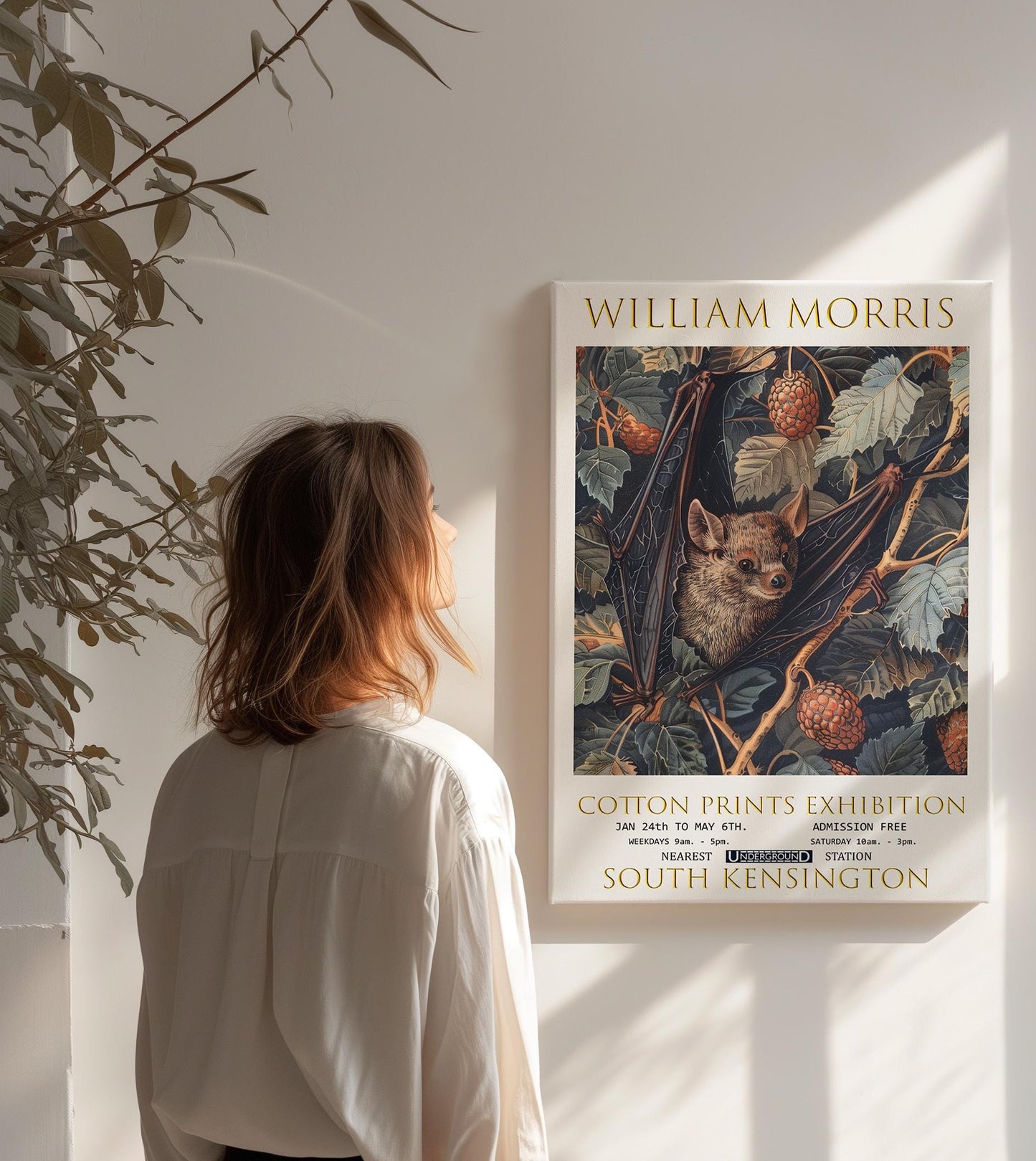 William Morris Bat Canvas, William Morris Exhibition Poster, William Morris Print, Textiles Canvas, Floral Wall Art, Bat Canvas Art Print