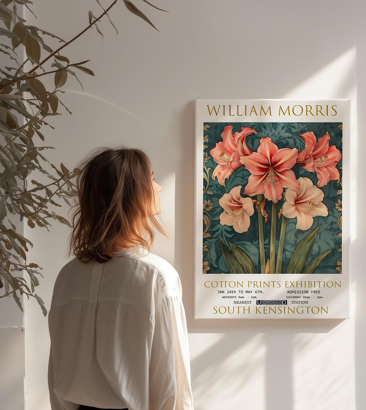 William Morris Canvas, William Morris Exhibition Poster, William Morris Print, Textiles Canvas, Floral Wall Art, Amaryllis Canvas Wall Art