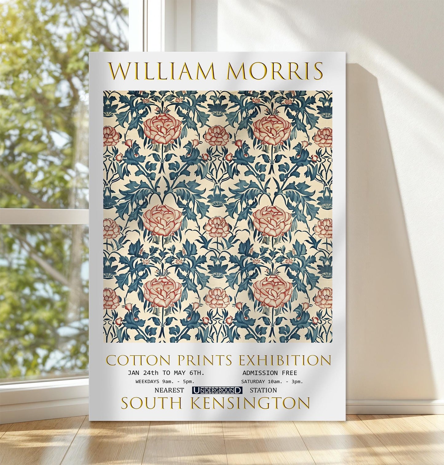 William Morris Canvas, William Morris Exhibition Poster, William Morris Print, Textiles Canvas, Floral Wall Art, Rose & Thistle Canvas Art