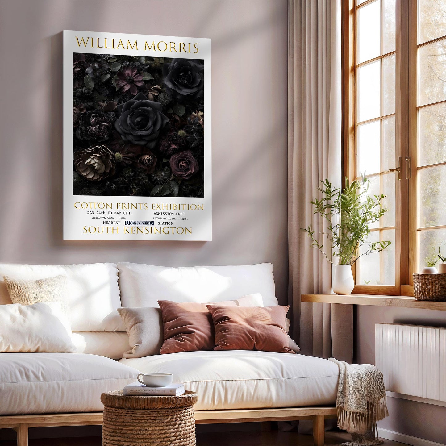 William Morris Black Roses Canvas, William Morris Exhibition Poster, William Morris Print, Textiles Canvas, Floral Wall Art, Home Decor