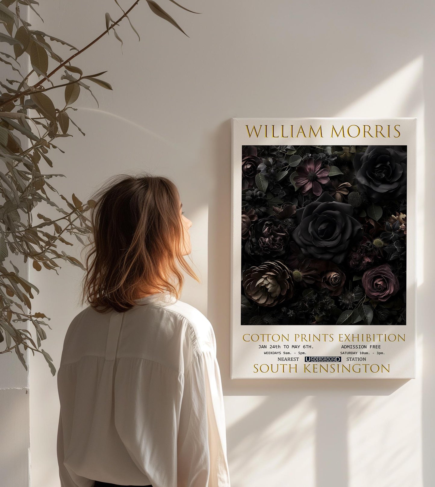 William Morris Black Roses Canvas, William Morris Exhibition Poster, William Morris Print, Textiles Canvas, Floral Wall Art, Home Decor