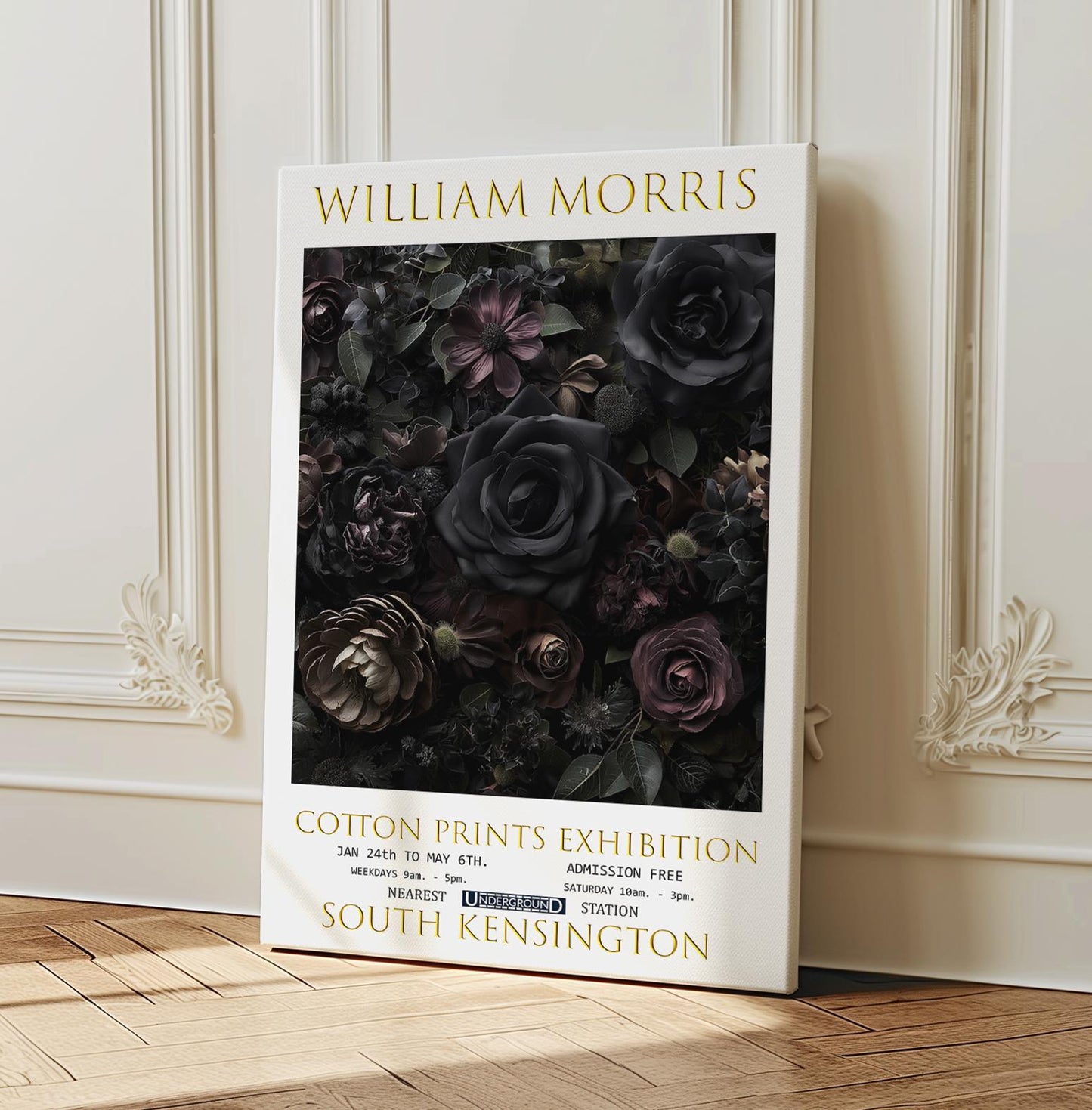 William Morris Black Roses Canvas, William Morris Exhibition Poster, William Morris Print, Textiles Canvas, Floral Wall Art, Home Decor