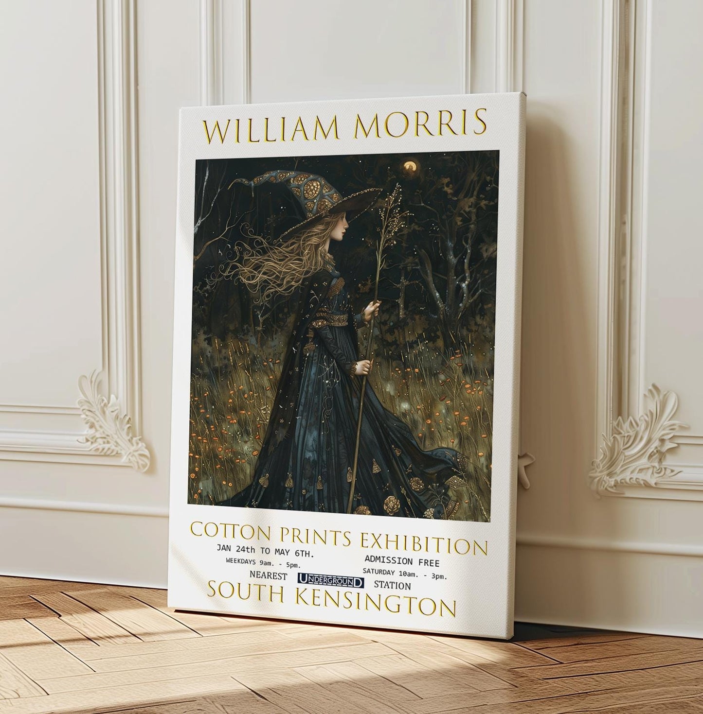 William Morris Witch Canvas, William Morris Exhibition Poster, William Morris Print, Textiles Canvas, Floral Wall Art, Gothic Wall Decor