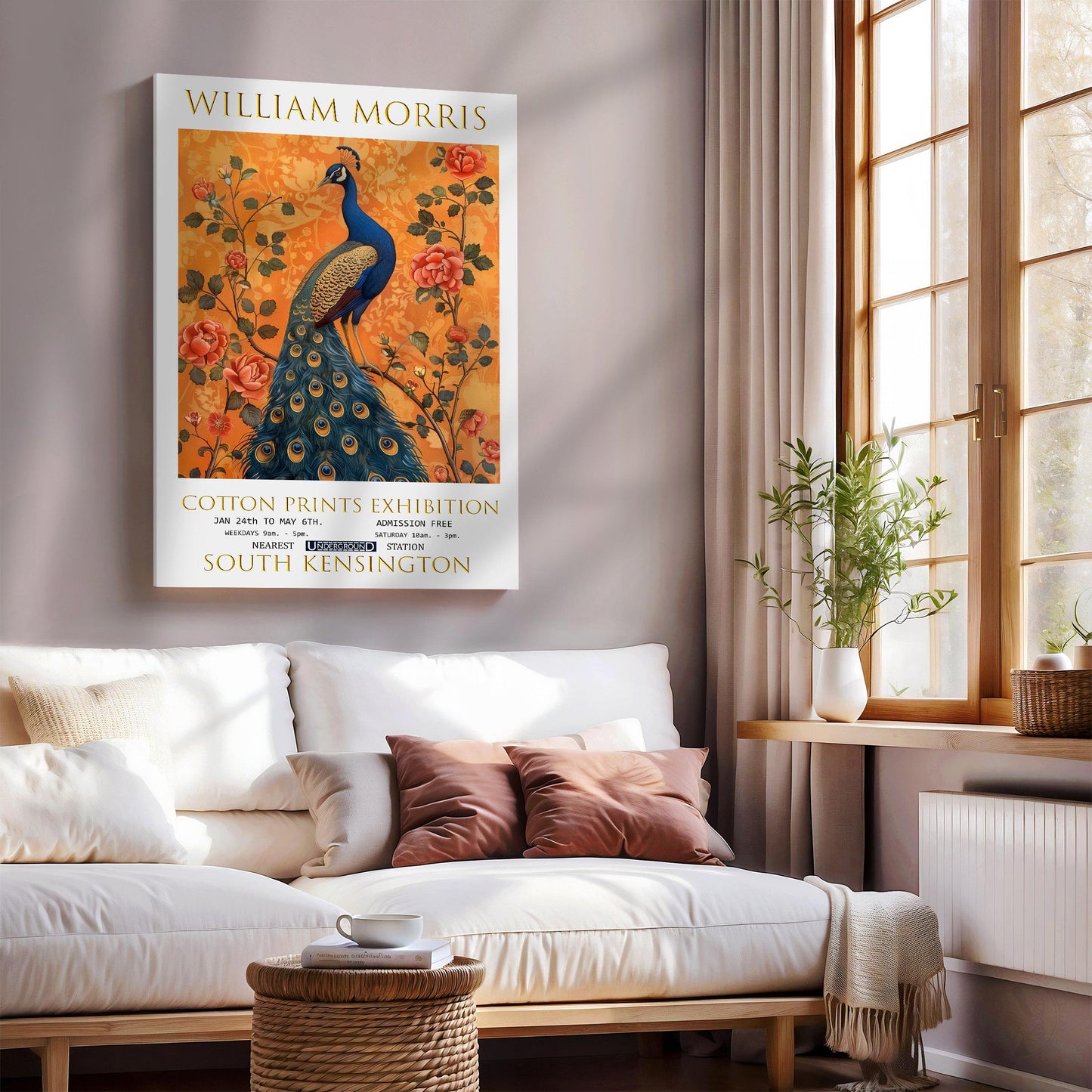 William Morris Canvas, William Morris Exhibition Poster, William Morris Print, Textiles Canvas, Floral Wall Art, Peacock Canvas Wall Art