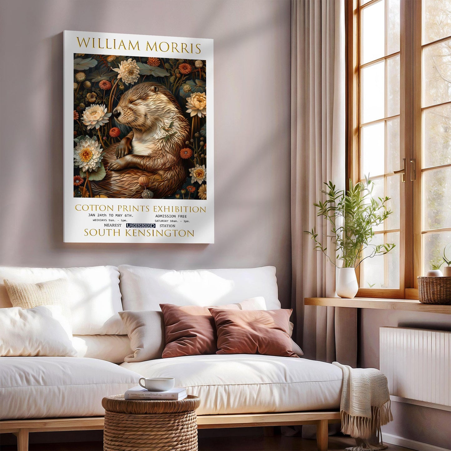 William Morris Canvas, William Morris Exhibition Poster, William Morris Print, Textiles Canvas, Floral Wall Art, Otter Canvas Wall Art