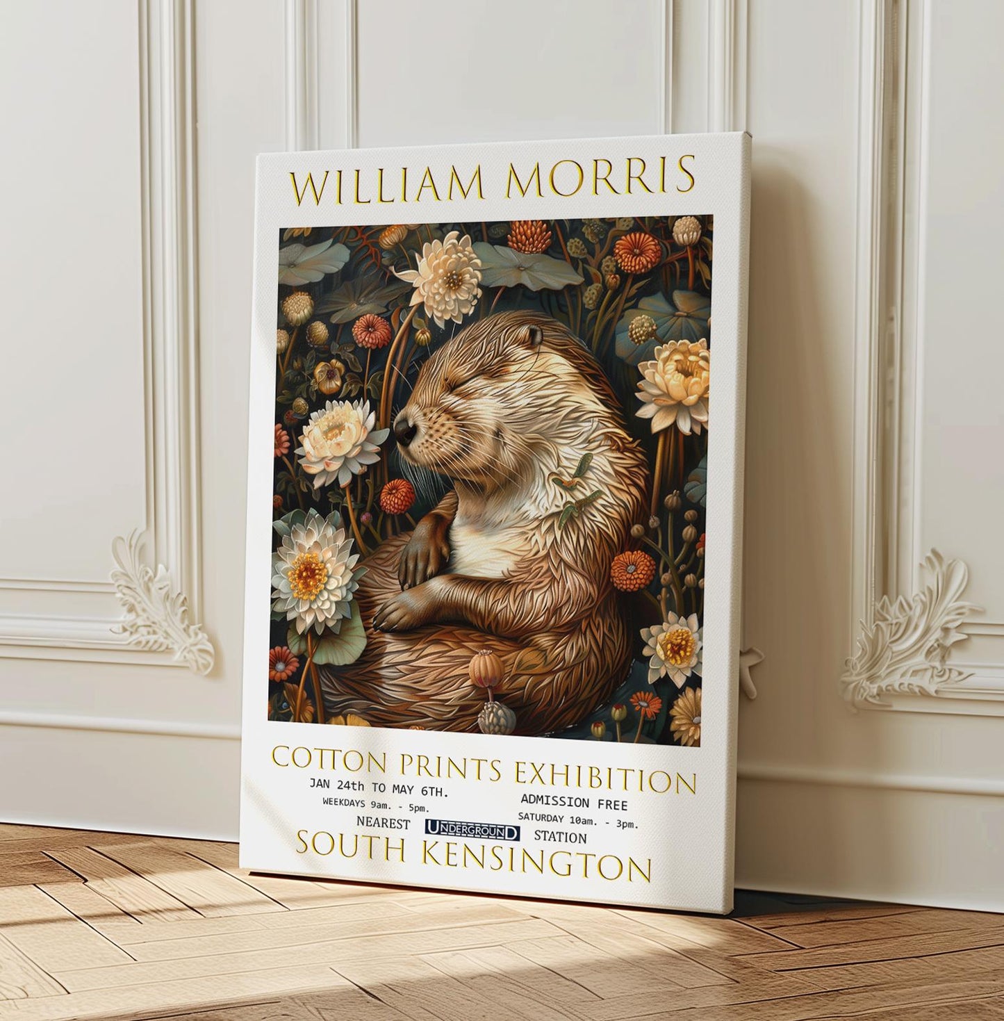 William Morris Canvas, William Morris Exhibition Poster, William Morris Print, Textiles Canvas, Floral Wall Art, Otter Canvas Wall Art