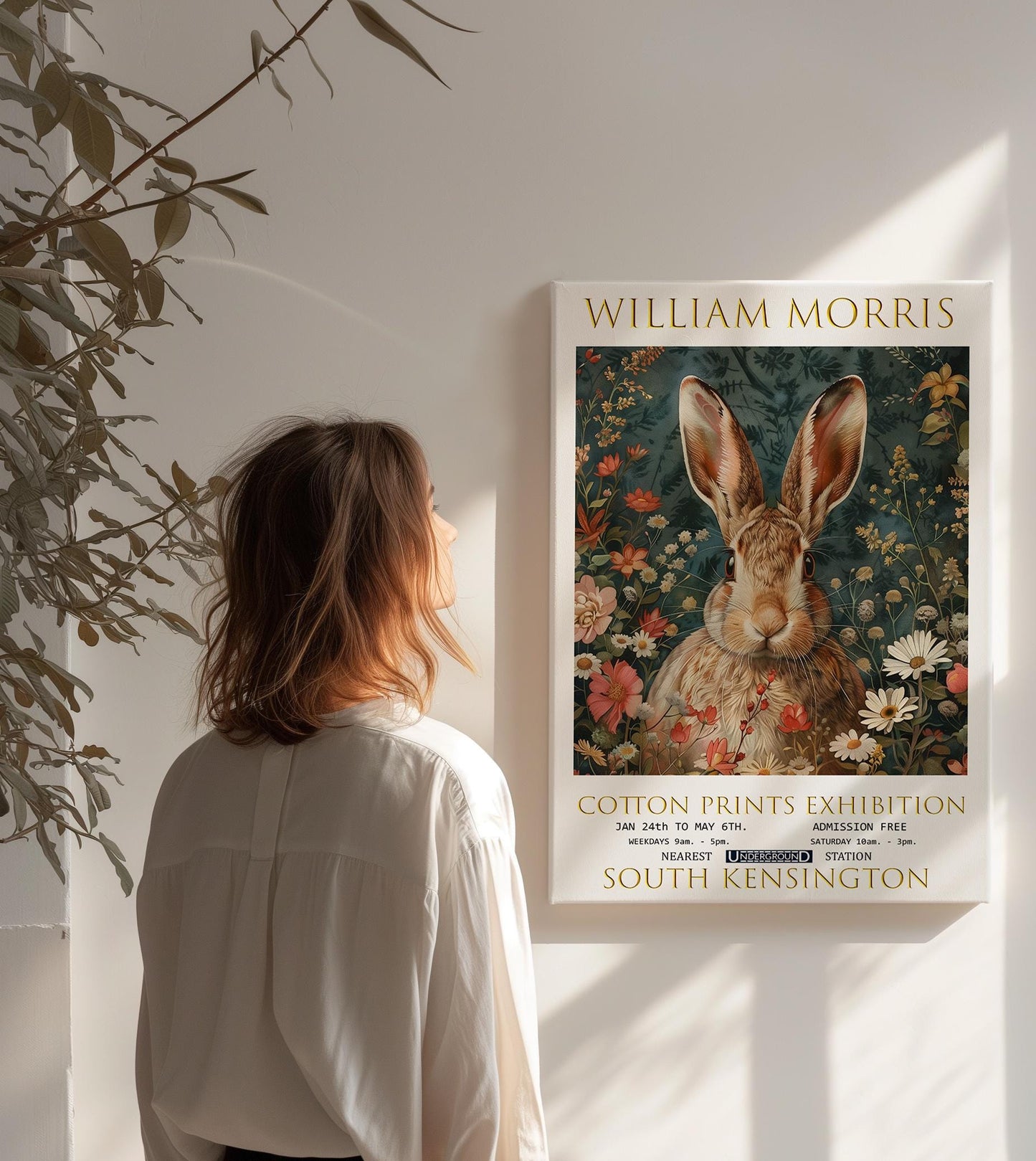 William Morris Canvas, William Morris Exhibition Poster, William Morris Print, Textiles Canvas, Floral Wall Art, Hare Canvas Wall Art