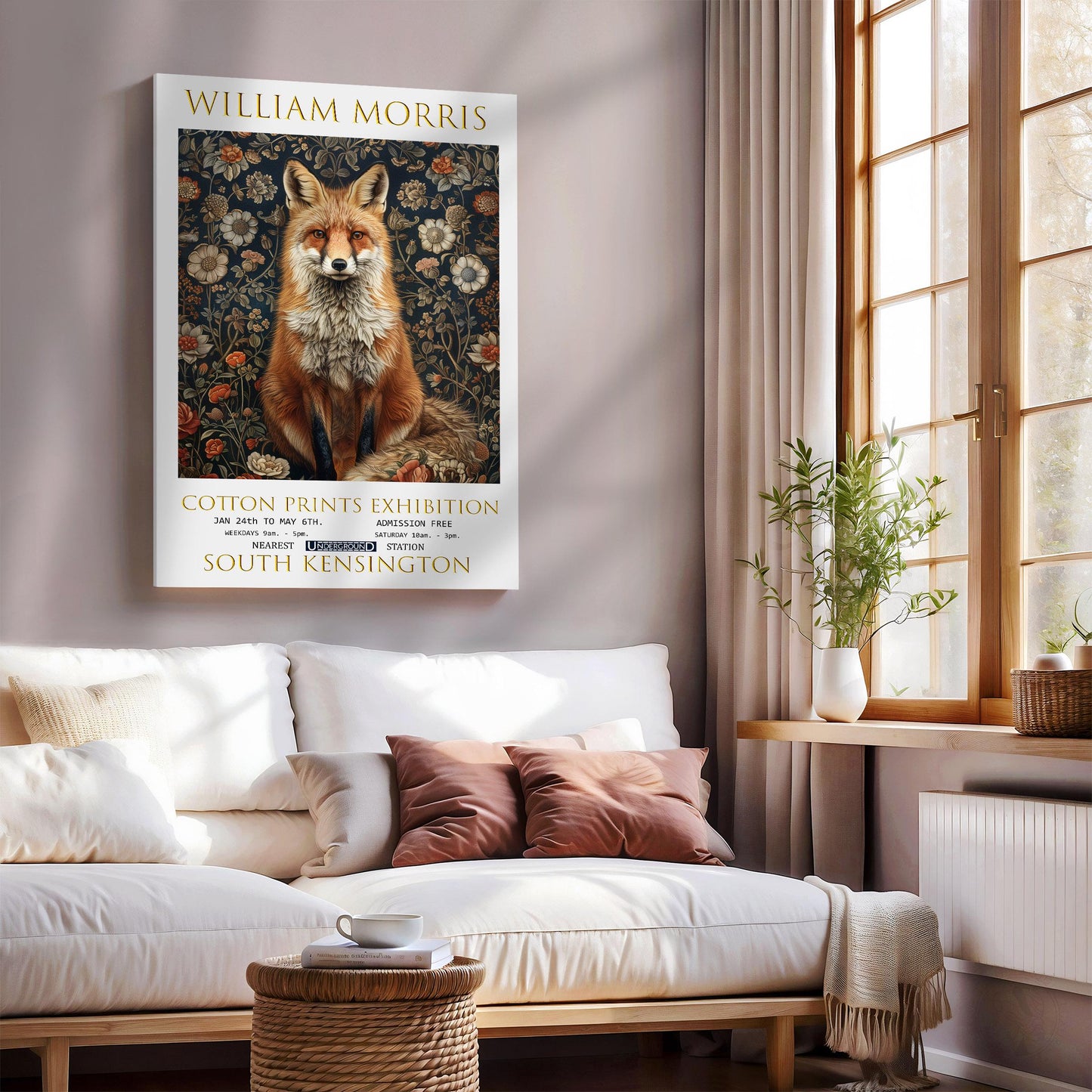 William Morris Fox Canvas, William Morris Exhibition Poster, William Morris Print, Textiles Canvas, Floral Wall Art, Gift Idea, Home Decor