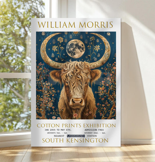 William Morris Highland Cow Canvas, William Morris Exhibition Poster, William Morris Print, Textiles Canvas, Floral Wall Art, Cow Canvas