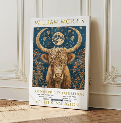 William Morris Highland Cow Canvas, William Morris Exhibition Poster, William Morris Print, Textiles Canvas, Floral Wall Art, Cow Canvas