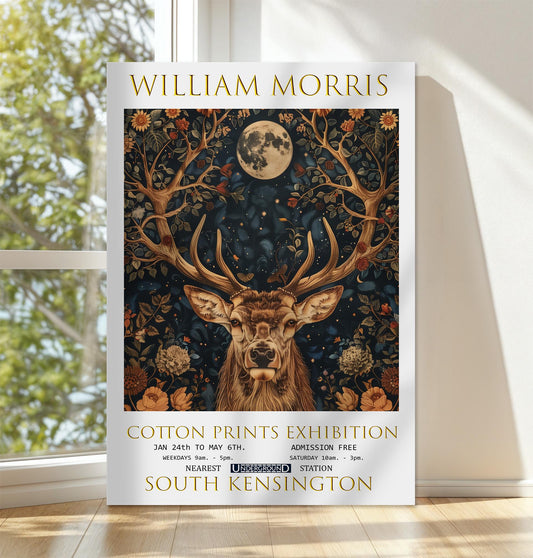 William Morris Stag Canvas, William Morris Exhibition Poster, William Morris Print, Textiles Canvas, Floral Wall Art, Deer Canvas Wall Art