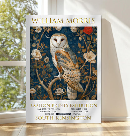 William Morris Owl Canvas, William Morris Exhibition Poster, William Morris Print, Textiles Canvas, Floral Wall Art, Owl Canvas Wall Art