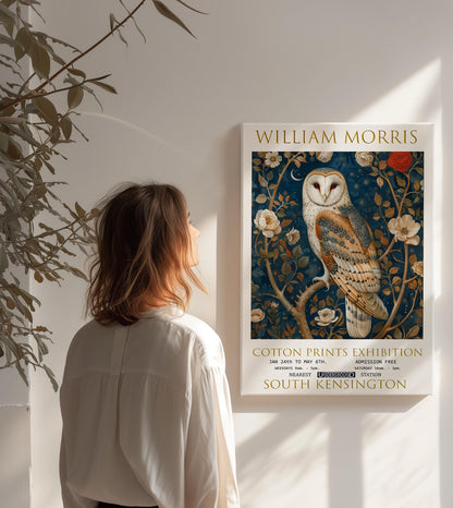 William Morris Owl Canvas, William Morris Exhibition Poster, William Morris Print, Textiles Canvas, Floral Wall Art, Owl Canvas Wall Art