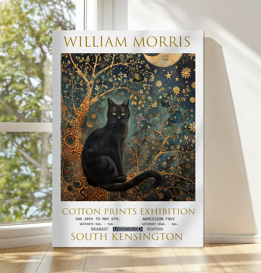 William Morris Canvas, William Morris Exhibition Poster, William Morris Print, Textiles Canvas, Floral Wall Art, Black Cat Canvas Wall Art